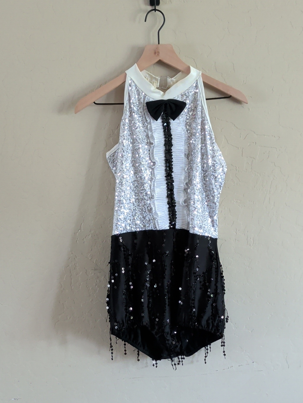 Girls Black & Silver Sequin Tuxedo Dance Costume with Bow
